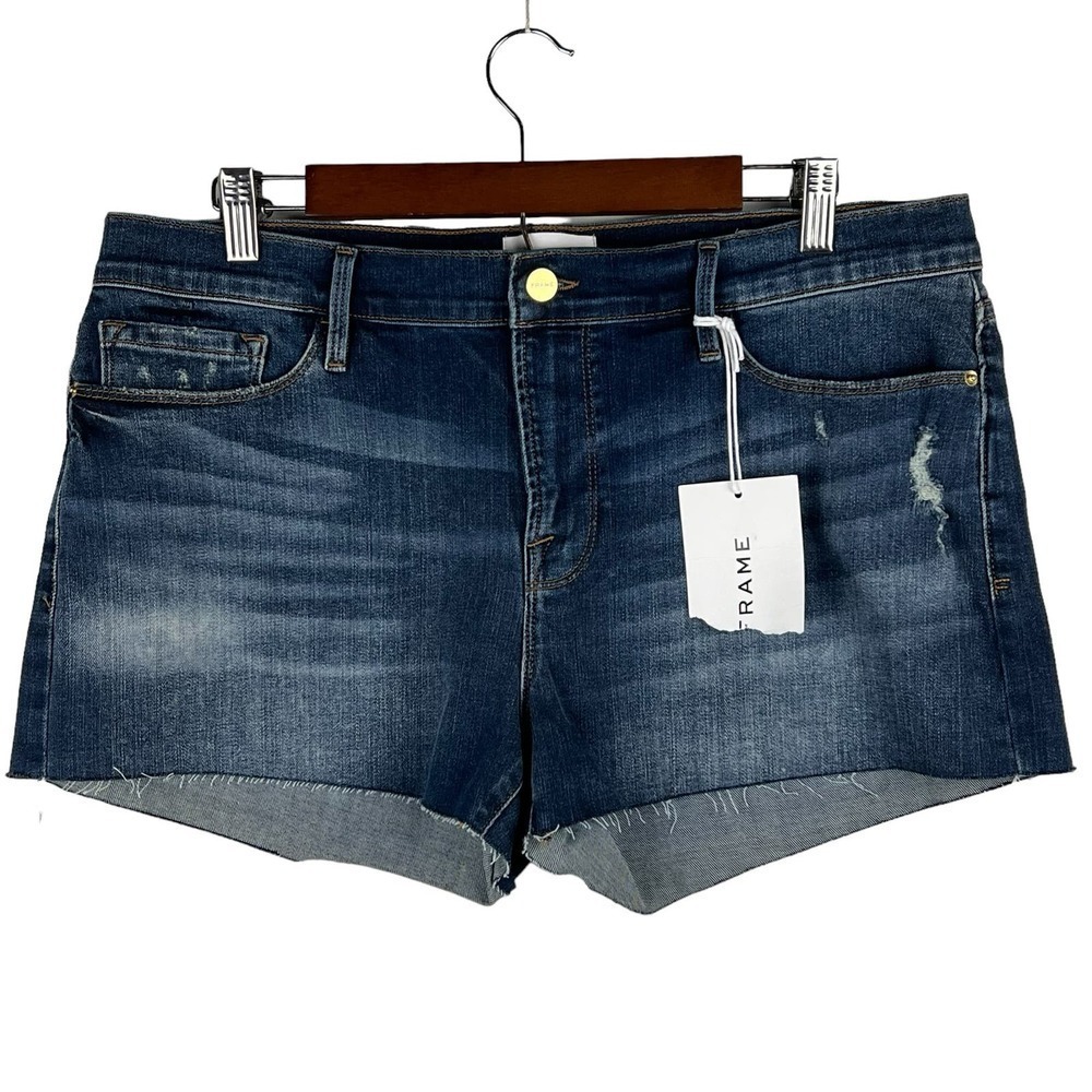 FRAME LE CUTOFF DISTRESSED DENIM SHORTS IN AZURE NWT WOMEN'S SIZE‎ 32 - Picture 2 of 16